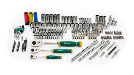 Master any job with the SATA 09546G 180-piece metric ratchet & socket set. Includes 1/4", 3/8", and 1/2" drives in a robust, organized storage case.