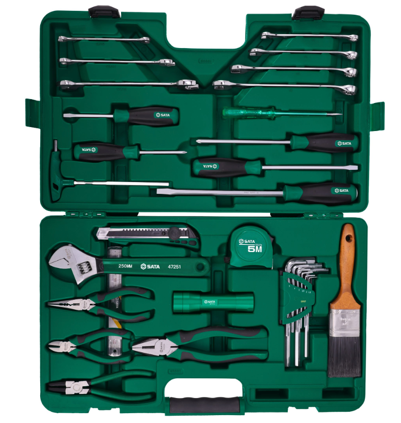 Keep elevators running with the SATA 09551 33-piece repair tool set. Includes specialized wrenches, pliers, and testing tools in a durable, organized case.
