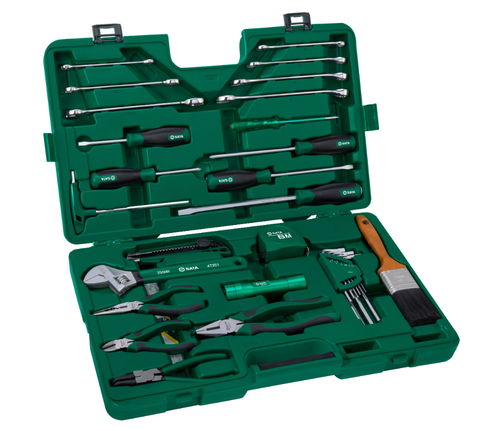 Keep elevators running with the SATA 09551 33-piece repair tool set. Includes specialized wrenches, pliers, and testing tools in a durable, organized case.