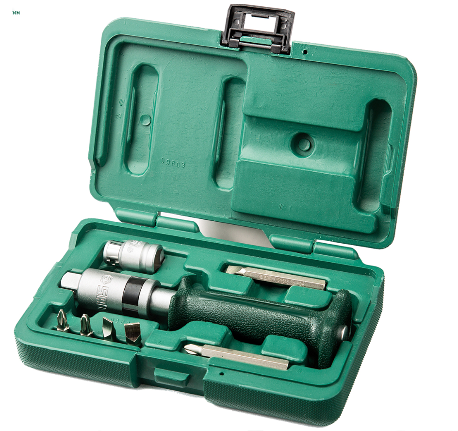 Loosen stubborn fasteners with the SATA 09603 8-piece impact driver set. Includes protective grip, bit adapter, and various slotted/Phillips bits. Shop now.