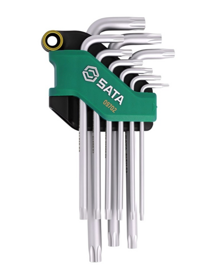 Securely fasten with the SATA 09702 9-piece tamper-proof Torx® key set. Crafted from durable S2 alloy steel with a rust-resistant chrome-plated mist finish.