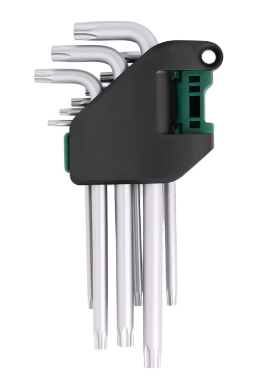 Securely fasten with the SATA 09702 9-piece tamper-proof Torx® key set. Crafted from durable S2 alloy steel with a rust-resistant chrome-plated mist finish.