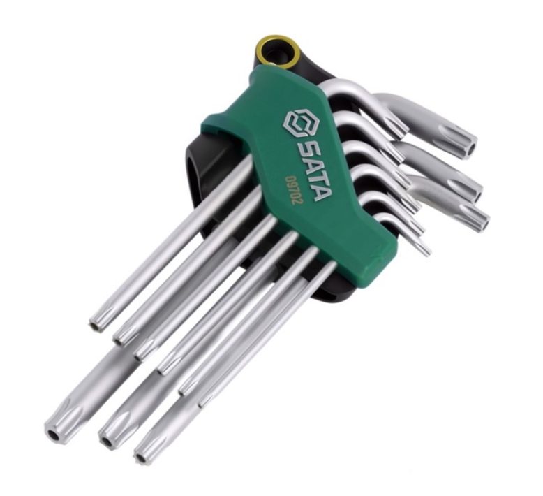 Securely fasten with the SATA 09702 9-piece tamper-proof Torx® key set. Crafted from durable S2 alloy steel with a rust-resistant chrome-plated mist finish.
