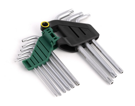 Securely fasten with the SATA 09702 9-piece tamper-proof Torx® key set. Crafted from durable S2 alloy steel with a rust-resistant chrome-plated mist finish.