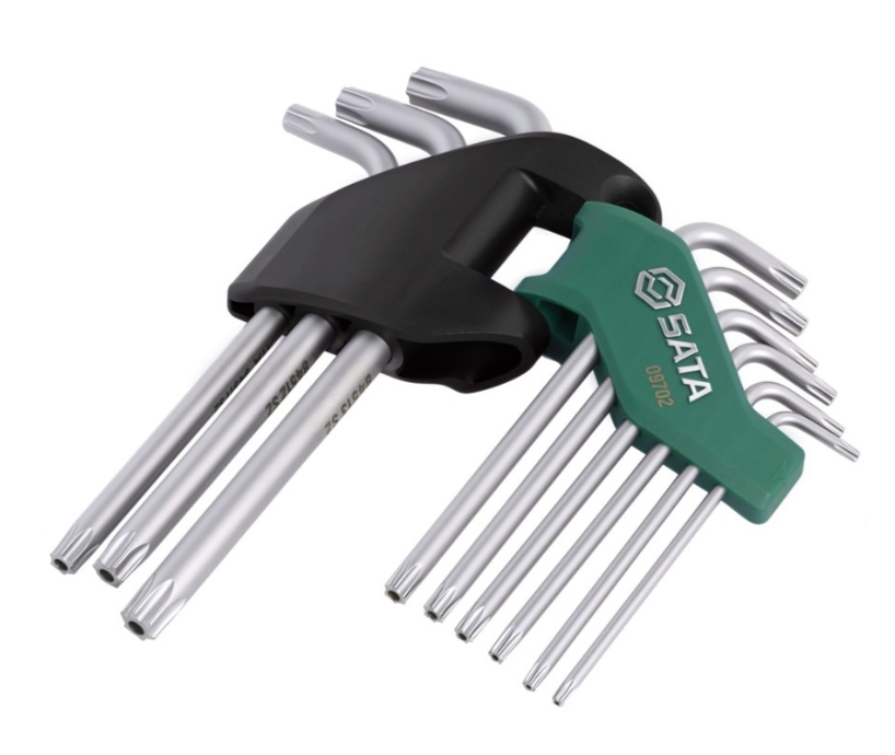 Securely fasten with the SATA 09702 9-piece tamper-proof Torx® key set. Crafted from durable S2 alloy steel with a rust-resistant chrome-plated mist finish.
