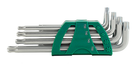 Master tight spaces with the SATA 09715 9-piece long arm ball point Torx® key set. Durable S2 steel, rust-resistant finish, and versatile tilting operation.