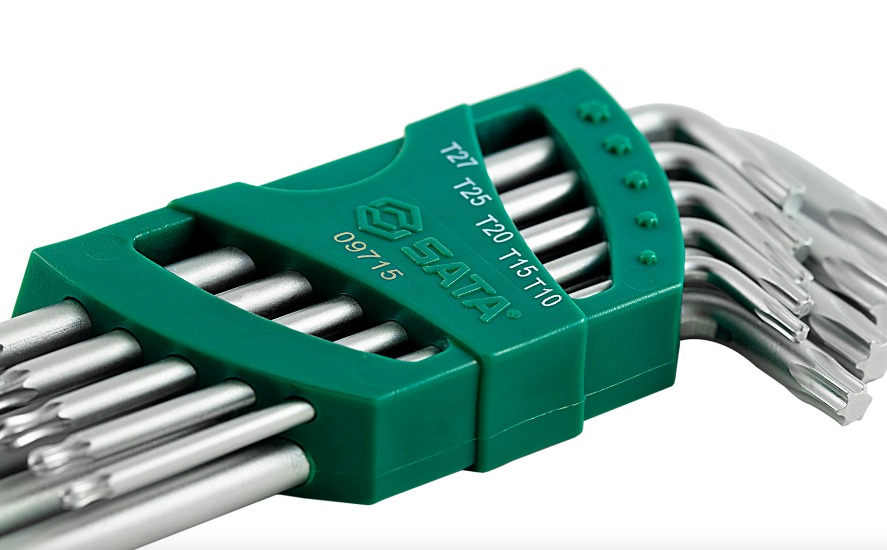 Master tight spaces with the SATA 09715 9-piece long arm ball point Torx® key set. Durable S2 steel, rust-resistant finish, and versatile tilting operation.