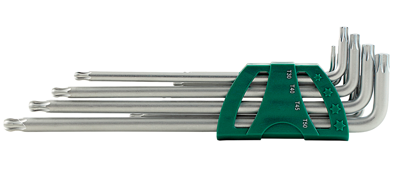 Reach deep with the SATA 09716 9-piece extra long arm ball point Torx® key set. Durable S2 steel, rust-resistant finish, and flexible tilting operation.