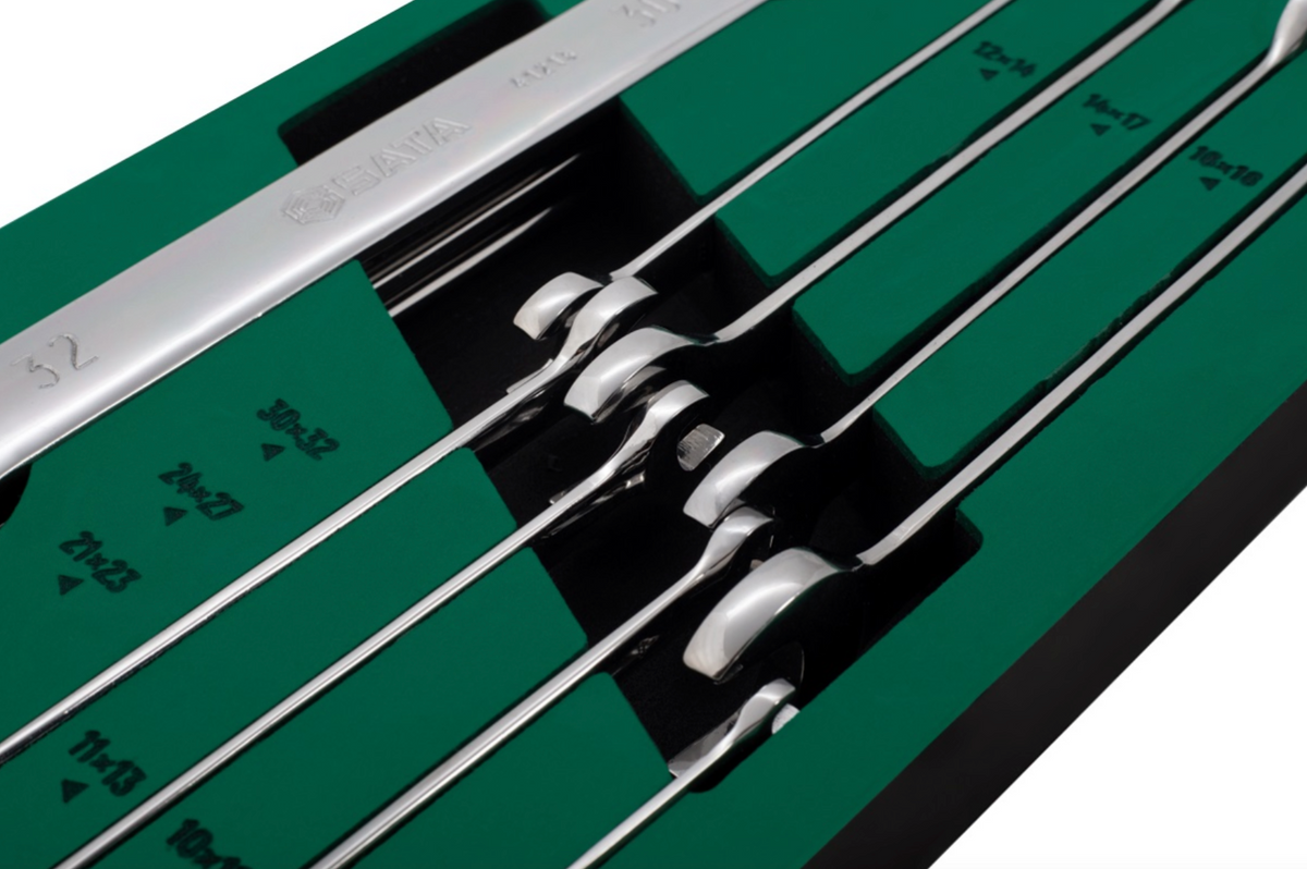Organize your workshop with the SATA 09904 11-piece open end wrench set. Durable EVA tray design for quick tool access in SATA carts. Shop professional tools.