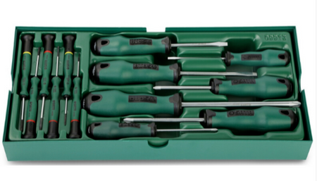 Organize your workspace with the SATA 09913 13-piece screwdriver tray set. Includes precision and rubber-handle drivers for all your repair needs. Shop now.