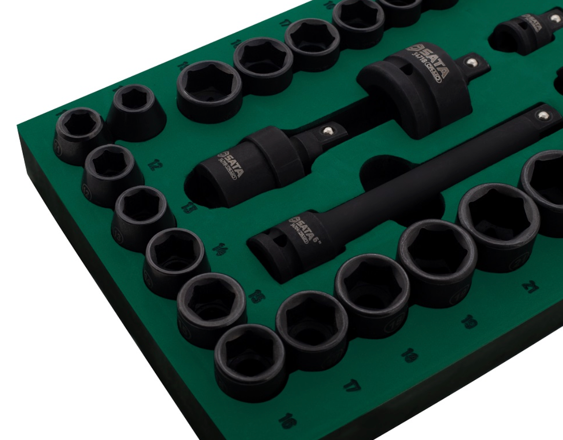 Get organized with the SATA 09914 36-piece impact socket set. Featuring EVA foam storage, it’s designed for professional workshop efficiency and quick access.
