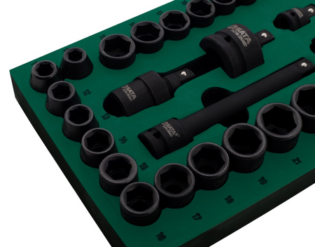 Get organized with the SATA 09914 36-piece impact socket set. Featuring EVA foam storage, it’s designed for professional workshop efficiency and quick access.