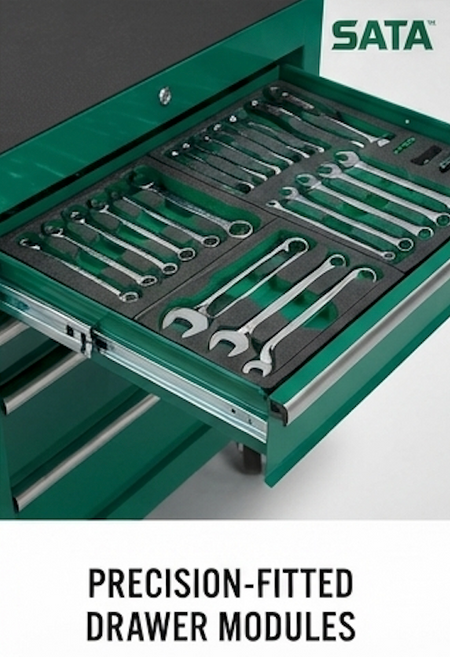 Upgrade your workshop with the SATA 09918 246-piece tool storage and tray set. Includes a 7-drawer roller cabinet and comprehensive tool collection. Shop now.