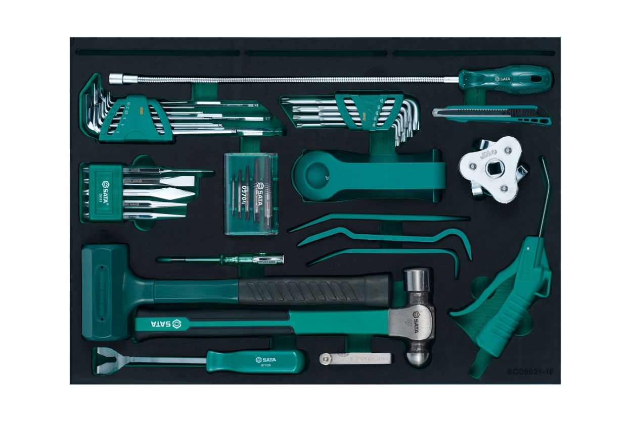 Equip your workshop with the SATA 09931 368-piece master tool set. Includes a 7-drawer trolley and professional repair tools for daily maintenance.
