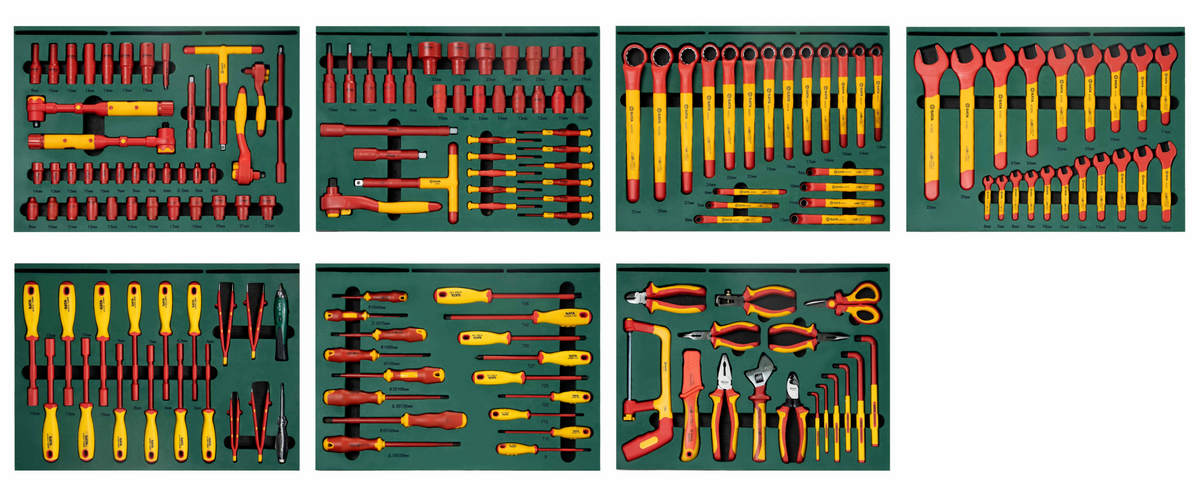 Protect against electrical hazards with the SATA 09937 166-piece VDE insulated automotive tool set. Professional tools designed for EV and electrical repair.