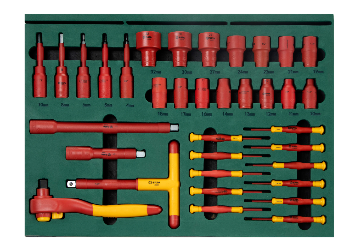 Protect against electrical hazards with the SATA 09937 166-piece VDE insulated automotive tool set. Professional tools designed for EV and electrical repair.