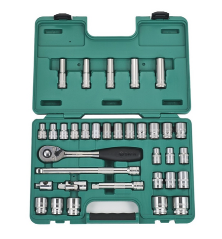 Shop the SATA 09945 34-Piece 1/2" Dr. Socket Set: bihexagon sockets, deep sockets, Torx bits, ratchet & extensions. Complete kit in a durable case.