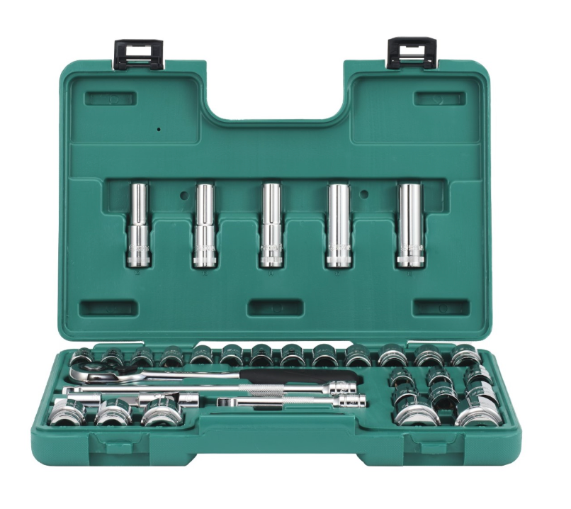 Shop the SATA 09945 34-Piece 1/2" Dr. Socket Set: bihexagon sockets, deep sockets, Torx bits, ratchet & extensions. Complete kit in a durable case.