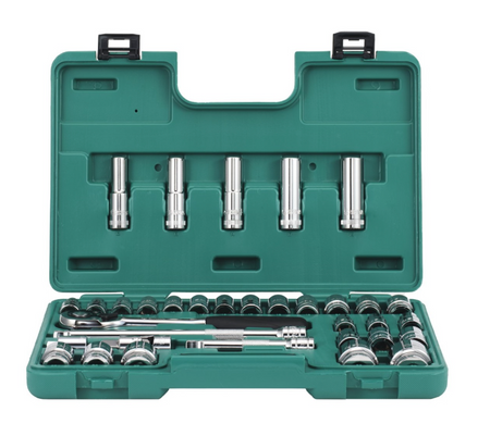 Shop the SATA 09945 34-Piece 1/2" Dr. Socket Set: bihexagon sockets, deep sockets, Torx bits, ratchet & extensions. Complete kit in a durable case.