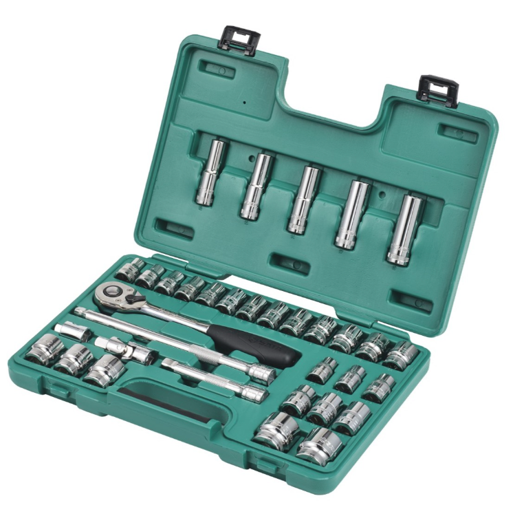 Shop the SATA 09945 34-Piece 1/2" Dr. Socket Set: bihexagon sockets, deep sockets, Torx bits, ratchet & extensions. Complete kit in a durable case.