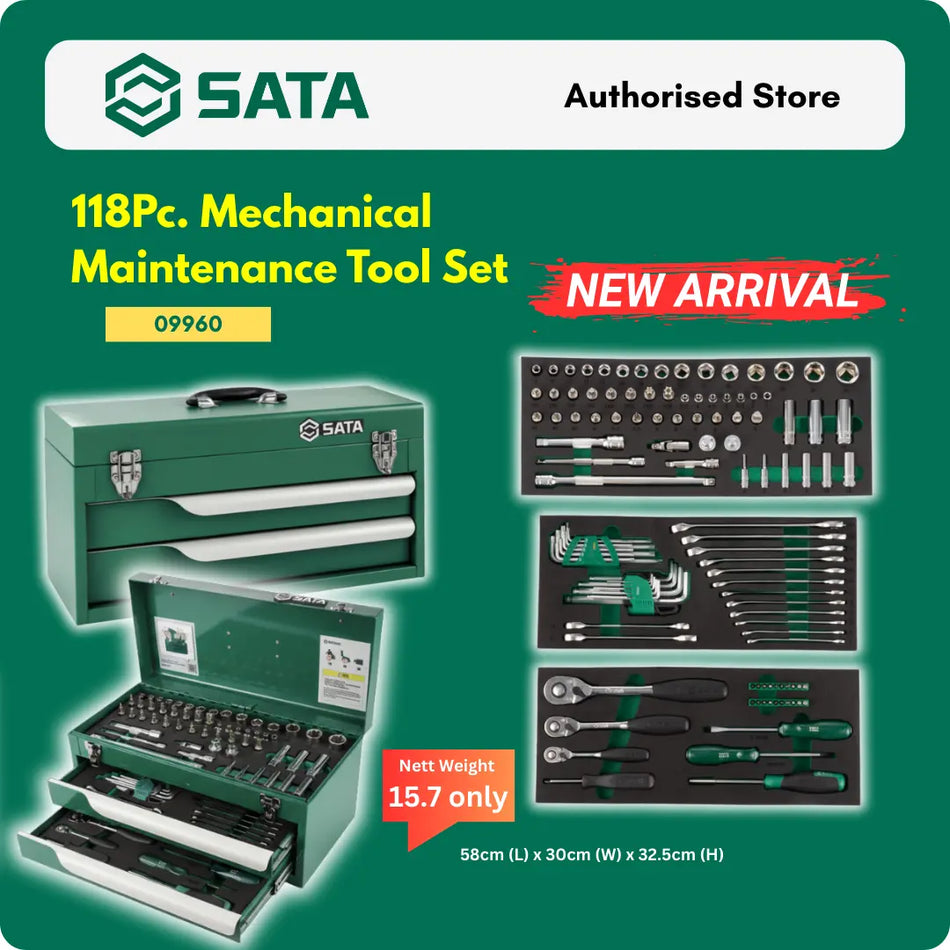 Sata Touch Rugy SATA 09960 118Pc. Mechanical Maintenance Tool Set | EVA Tray & Box ...