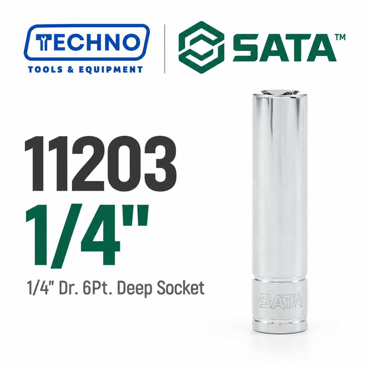 Shop SATA 1/4" Dr. 6-Point Deep Sockets, 3/16" to 1/2": extended reach for recessed fasteners. Durable steel, lifetime warranty, hand-tool use only.