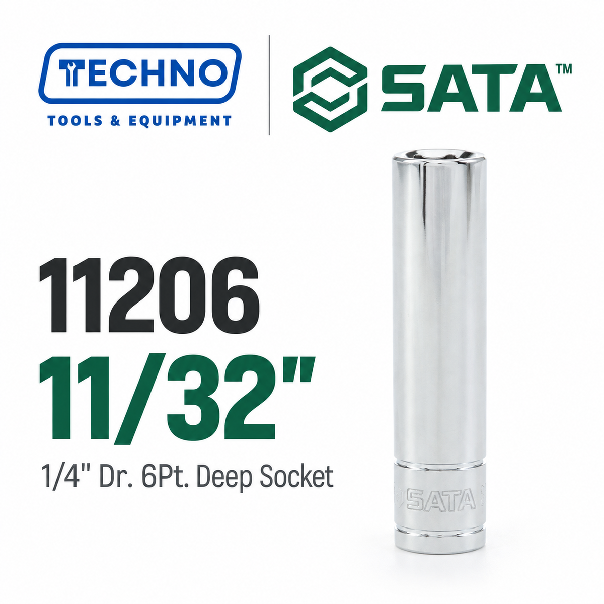 Shop SATA 1/4" Dr. 6-Point Deep Sockets, 3/16" to 1/2": extended reach for recessed fasteners. Durable steel, lifetime warranty, hand-tool use only.