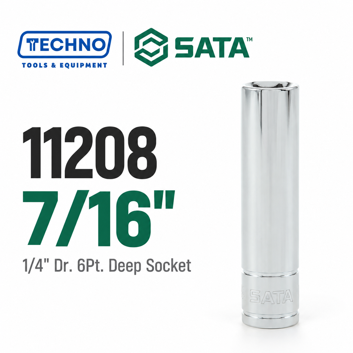 Shop SATA 1/4" Dr. 6-Point Deep Sockets, 3/16" to 1/2": extended reach for recessed fasteners. Durable steel, lifetime warranty, hand-tool use only.