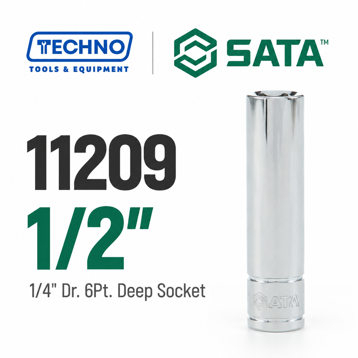 Shop SATA 1/4" Dr. 6-Point Deep Sockets, 3/16" to 1/2": extended reach for recessed fasteners. Durable steel, lifetime warranty, hand-tool use only.