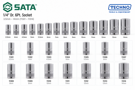 Shop SATA 1/4" Dr. 6-Point Metric Sockets, 3.5mm to 14mm: precision hex sockets for hand-ratchet use. Durable steel, lifetime warranty.