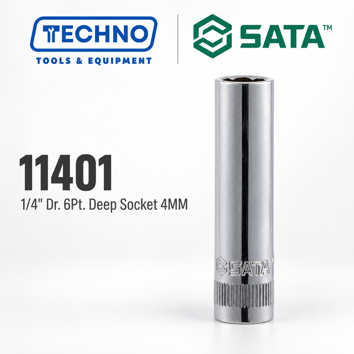 Shop SATA 1/4" Dr. 6-point deep sockets, sizes 4-13mm. Durable chrome vanadium steel, hand-tool use only, lifetime warranty. Order online today.