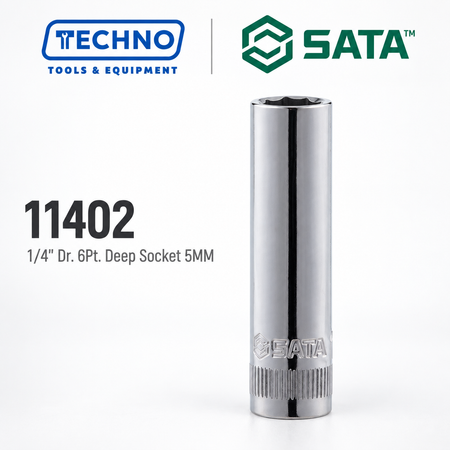 Shop SATA 1/4" Dr. 6-point deep sockets, sizes 4-13mm. Durable chrome vanadium steel, hand-tool use only, lifetime warranty. Order online today.