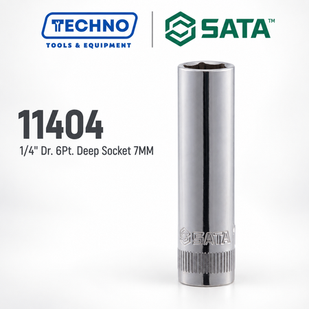 Shop SATA 1/4" Dr. 6-point deep sockets, sizes 4-13mm. Durable chrome vanadium steel, hand-tool use only, lifetime warranty. Order online today.