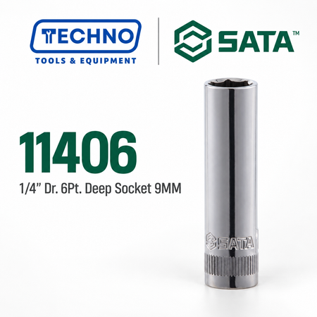 Shop SATA 1/4" Dr. 6-point deep sockets, sizes 4-13mm. Durable chrome vanadium steel, hand-tool use only, lifetime warranty. Order online today.