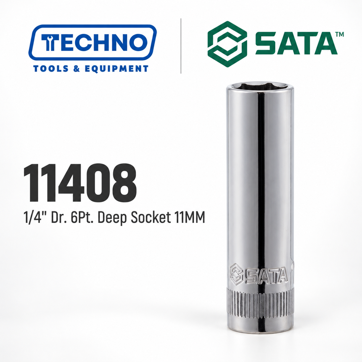 Shop SATA 1/4" Dr. 6-point deep sockets, sizes 4-13mm. Durable chrome vanadium steel, hand-tool use only, lifetime warranty. Order online today.