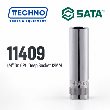 Shop SATA 1/4" Dr. 6-point deep sockets, sizes 4-13mm. Durable chrome vanadium steel, hand-tool use only, lifetime warranty. Order online today.