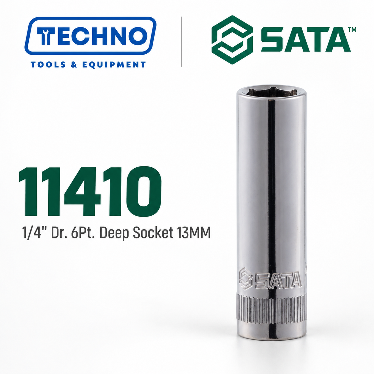 Shop SATA 1/4" Dr. 6-point deep sockets, sizes 4-13mm. Durable chrome vanadium steel, hand-tool use only, lifetime warranty. Order online today.