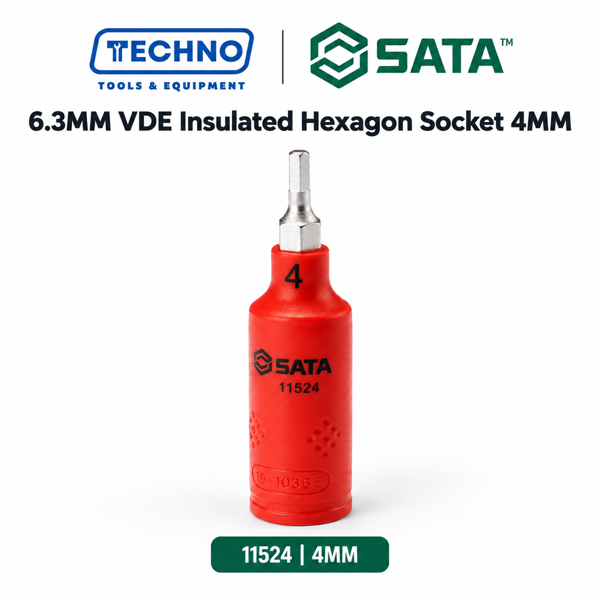 SATA 1/4" Dr. VDE insulated hexagon bit sockets, S2 steel bit, tested to 10,000V and IEC/EN 60900 certified. Sizes 4mm and 8mm available.