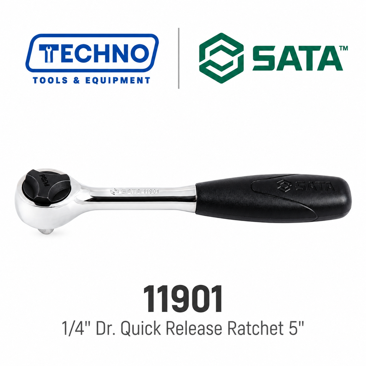 SATA 1/4" Dr. quick-release ratchet, 5" round head. One-hand socket release, comfortable grip handle, lifetime warranty. Shop online now.