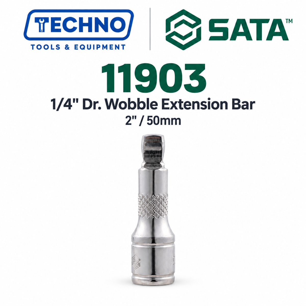 SATA 1/4" Dr. wobble extension bars, 2" and 4" lengths. Dual-function design: angled turning plus standard extension. Lifetime warranty.
