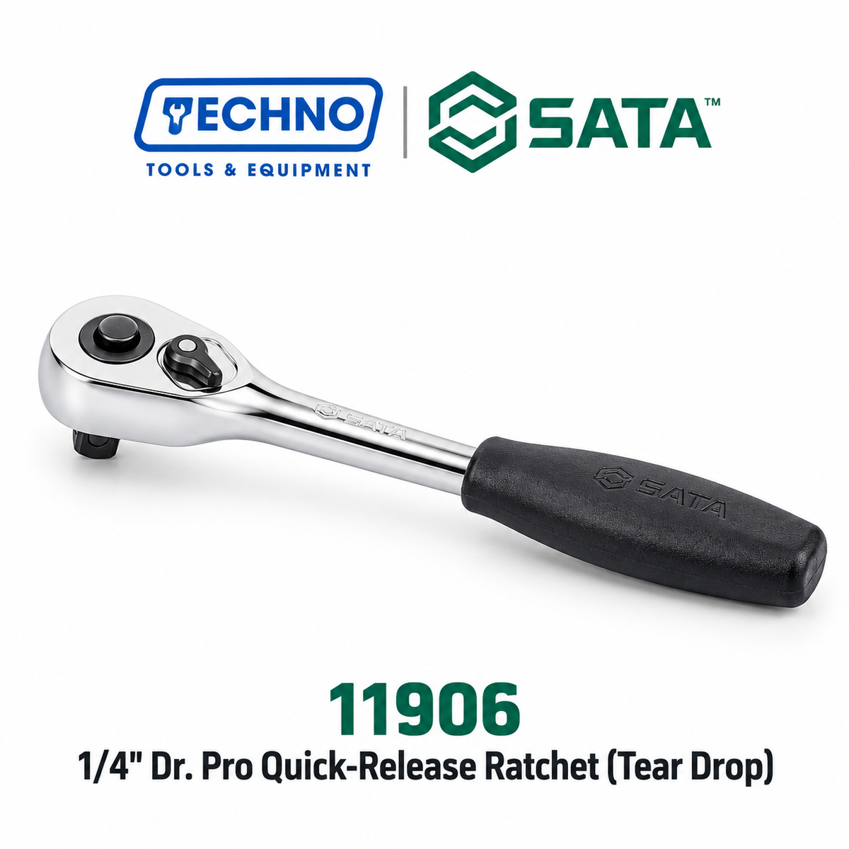 SATA11906 1/4" Dr. Pro quick-release ratchet, tear drop head. Chrome vanadium steel, one-hand direction switch, easy release. Shop now.