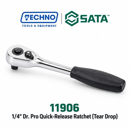 SATA11906 1/4" Dr. Pro quick-release ratchet, tear drop head. Chrome vanadium steel, one-hand direction switch, easy release. Shop now.