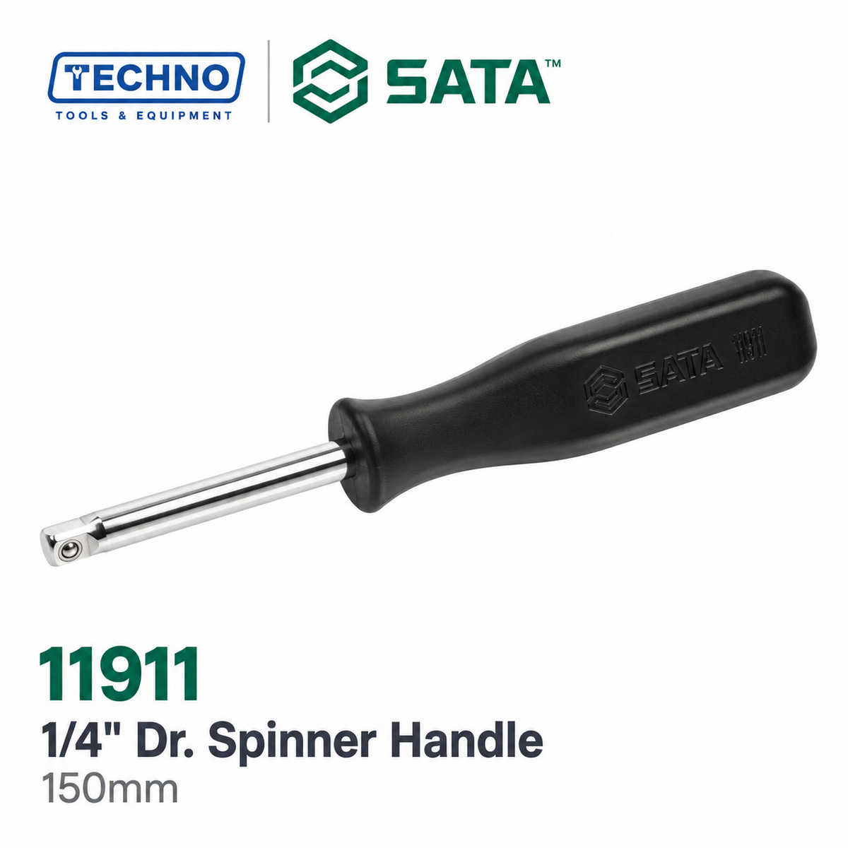 SATA11911 1/4" Dr. spinner handle, 150mm. Fast hand-spin socket driver, connects to a 6.3mm ratchet for final torque. Lifetime warranty.