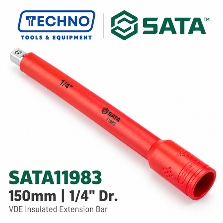 SATA11983 1/4" Dr. VDE insulated extension bar, 150mm. Cr-V steel, tested to 10,000V, IEC/EN 60900 certified. Shop online now.