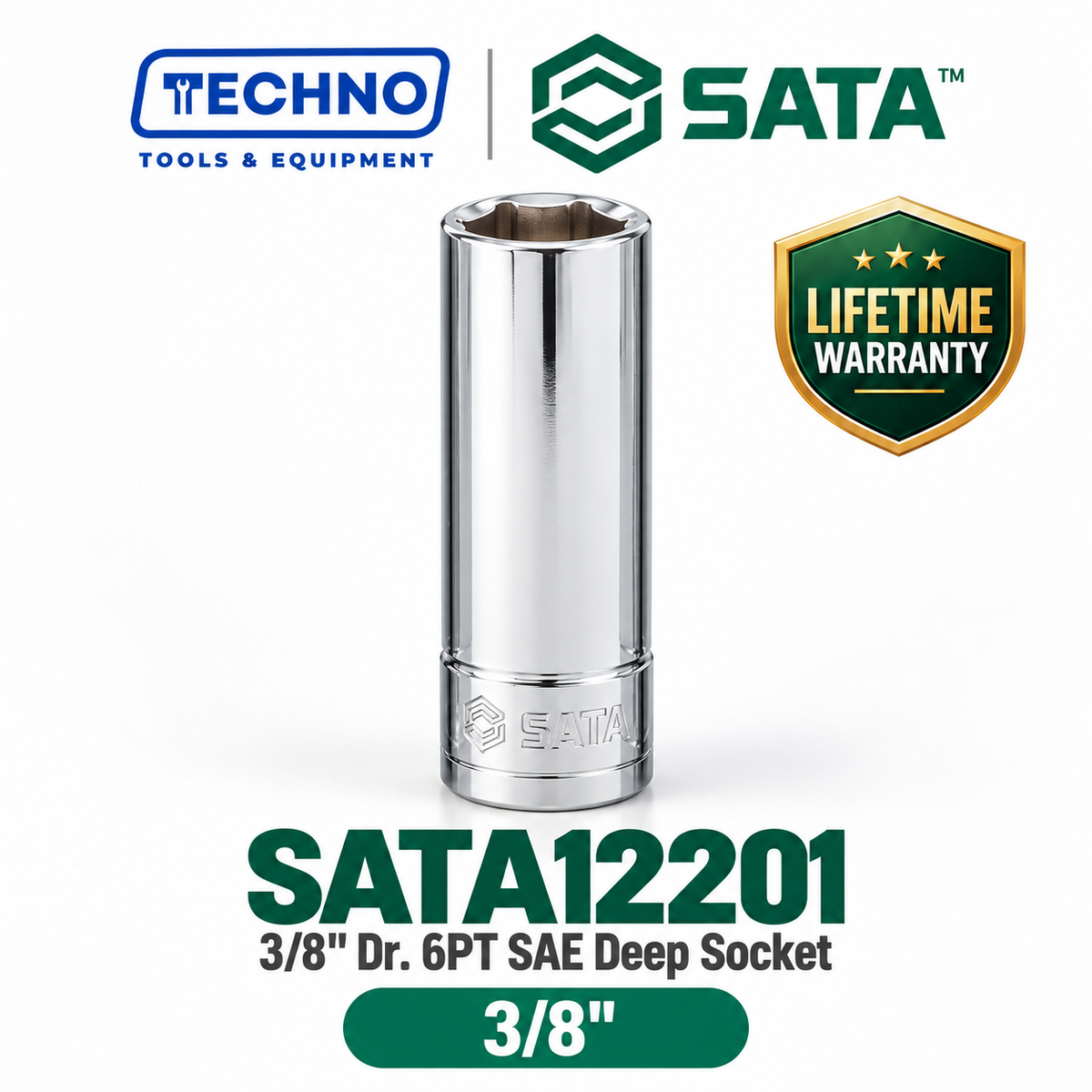 Shop SATA12201-12209 3/8" Dr. 6-point SAE deep sockets, sizes 3/8" to 7/8". Reach recessed fasteners, hand-tool use only. Lifetime warranty. 9 sizes available.