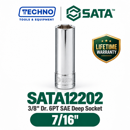Shop SATA12201-12209 3/8" Dr. 6-point SAE deep sockets, sizes 3/8" to 7/8". Reach recessed fasteners, hand-tool use only. Lifetime warranty. 9 sizes available.