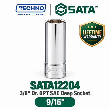 Shop SATA12201-12209 3/8" Dr. 6-point SAE deep sockets, sizes 3/8" to 7/8". Reach recessed fasteners, hand-tool use only. Lifetime warranty. 9 sizes available.