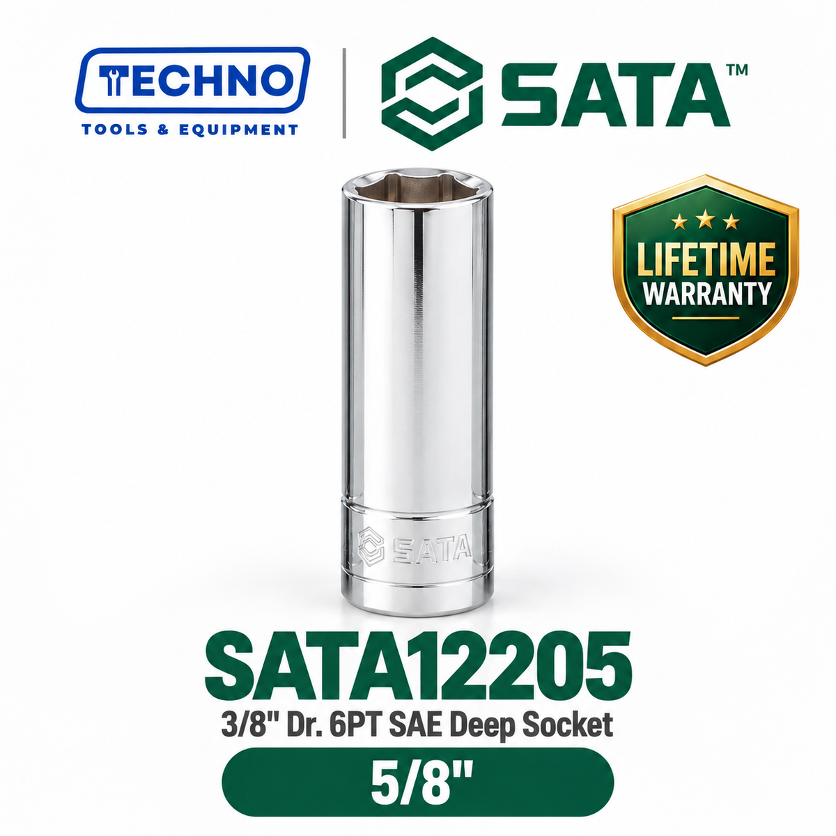 Shop SATA12201-12209 3/8" Dr. 6-point SAE deep sockets, sizes 3/8" to 7/8". Reach recessed fasteners, hand-tool use only. Lifetime warranty. 9 sizes available.