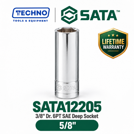 Shop SATA12201-12209 3/8" Dr. 6-point SAE deep sockets, sizes 3/8" to 7/8". Reach recessed fasteners, hand-tool use only. Lifetime warranty. 9 sizes available.