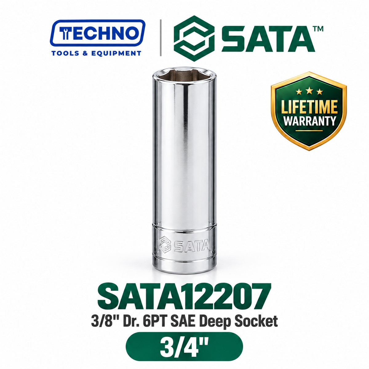 Shop SATA12201-12209 3/8" Dr. 6-point SAE deep sockets, sizes 3/8" to 7/8". Reach recessed fasteners, hand-tool use only. Lifetime warranty. 9 sizes available.